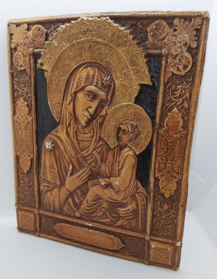 Икона "Богоматерь Тихвинская", гипс, тонировка