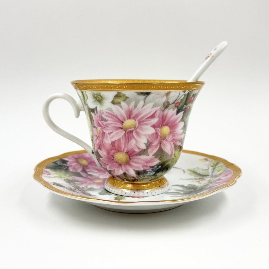 Чайная пара с ложечкой, фарфор, деколь, золочение, Elan Gallery, Elan Gallery