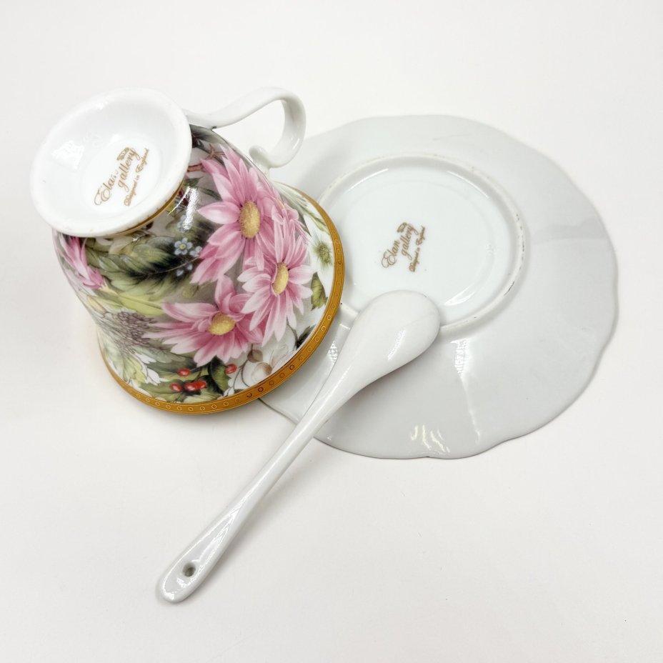Чайная пара с ложечкой, фарфор, деколь, золочение, Elan Gallery, Elan Gallery