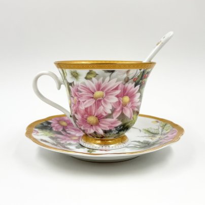 Чайная пара с ложечкой, фарфор, деколь, золочение, Elan Gallery, Elan Gallery