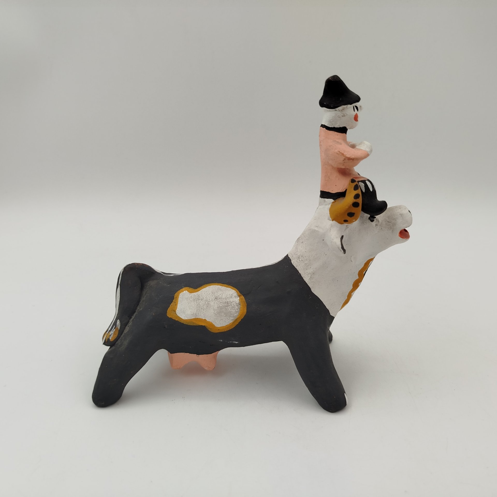 Игрушка корова с пастухом, керамика, роспись, Каргопольская игрушка, Россия, 1980-2000 гг.