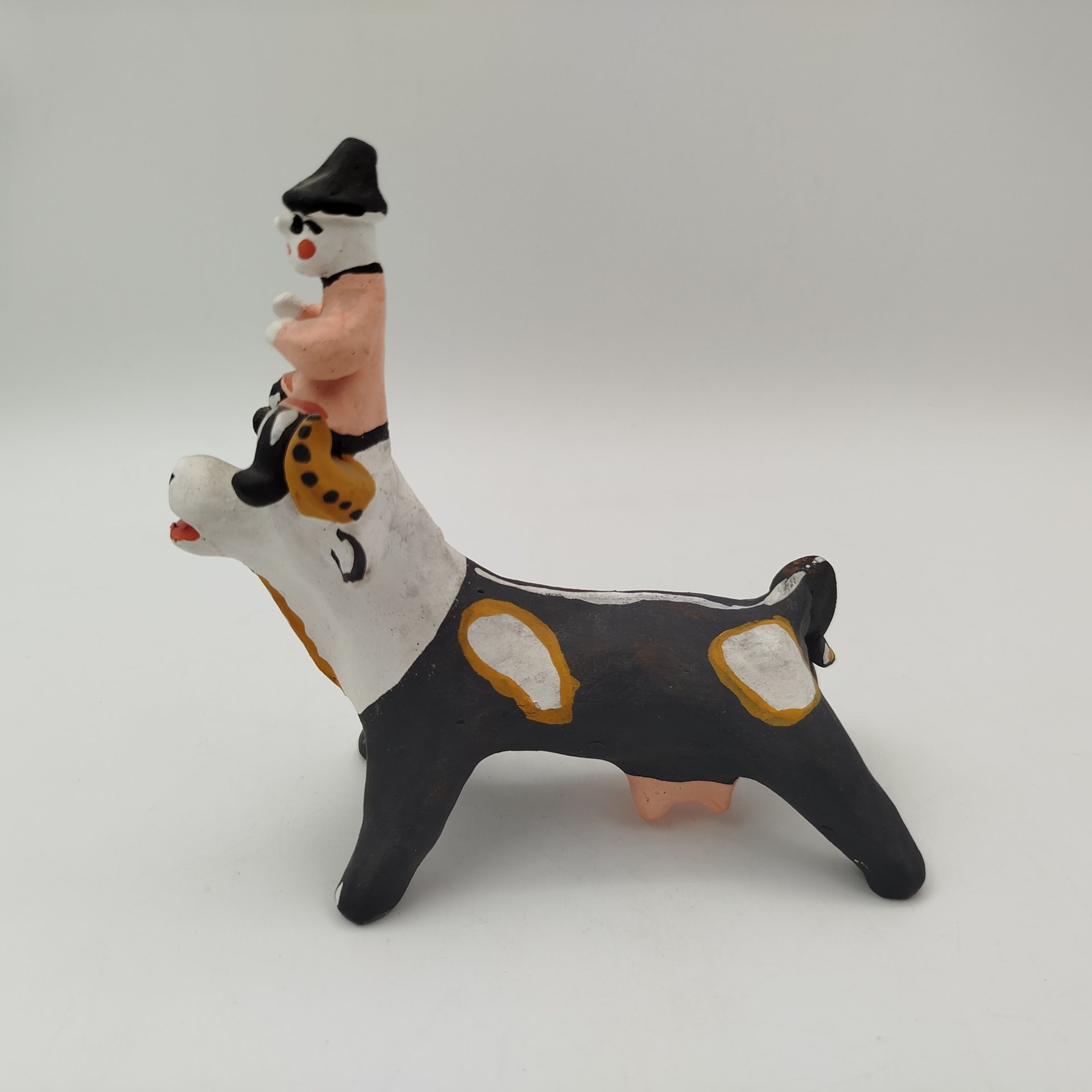 Игрушка корова с пастухом, керамика, роспись, Каргопольская игрушка, Россия, 1980-2000 гг.