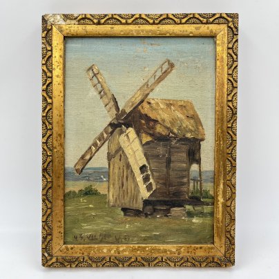 Картина в раме "Ветряная мельница" ("Ветряк"), оргалит, холст, масло, СССР