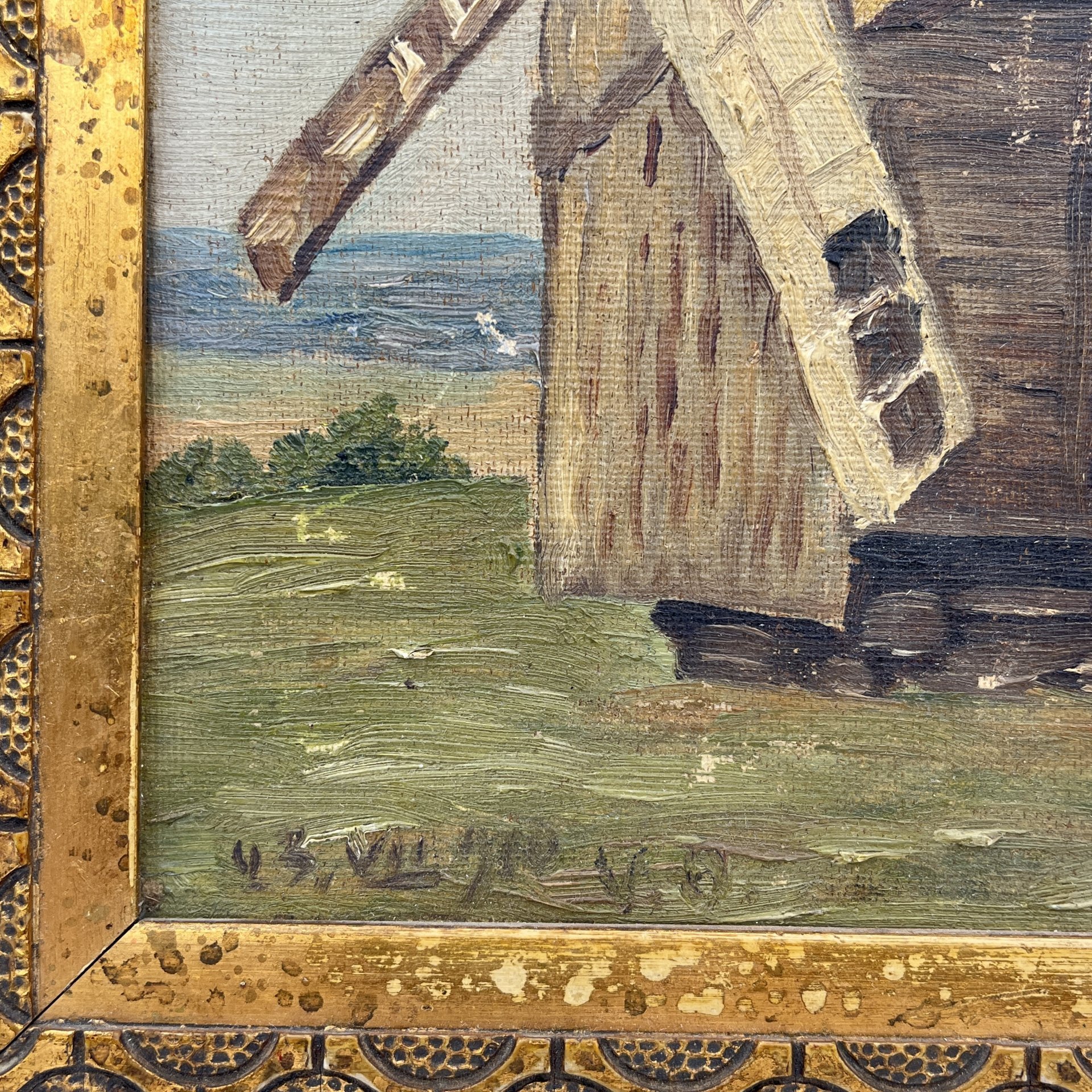 Картина в раме "Ветряная мельница" ("Ветряк"), оргалит, холст, масло, СССР