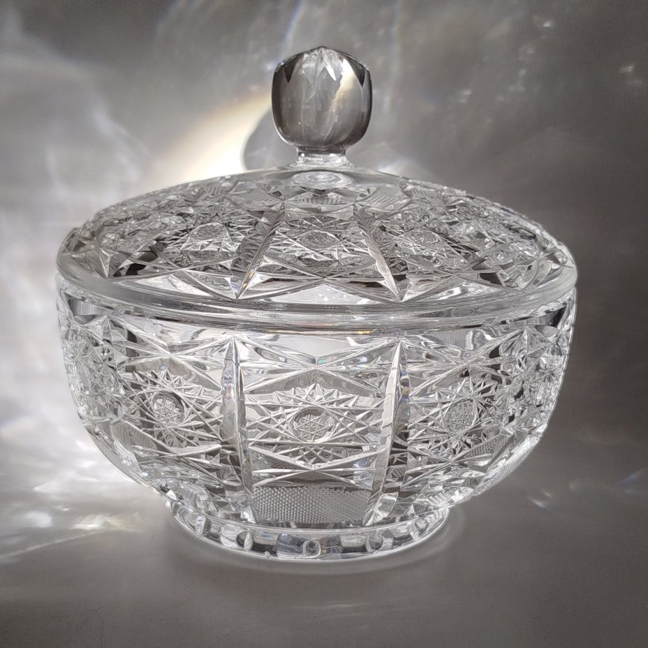 Ваза для десертов (бонбоньерка), хрусталь, алмазная грань, СССР, 1970-1990 гг.