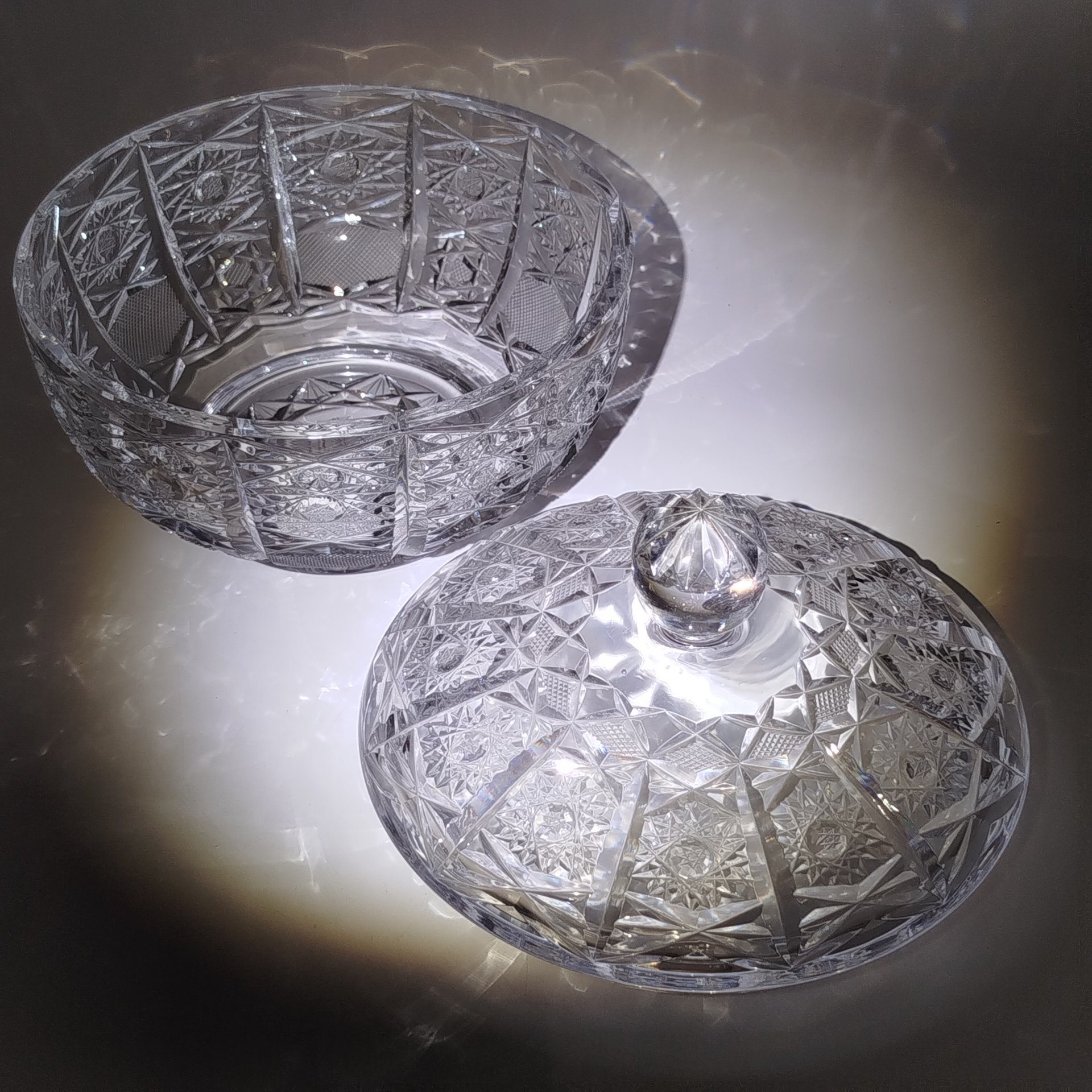 Ваза для десертов (бонбоньерка), хрусталь, алмазная грань, СССР, 1970-1990 гг.