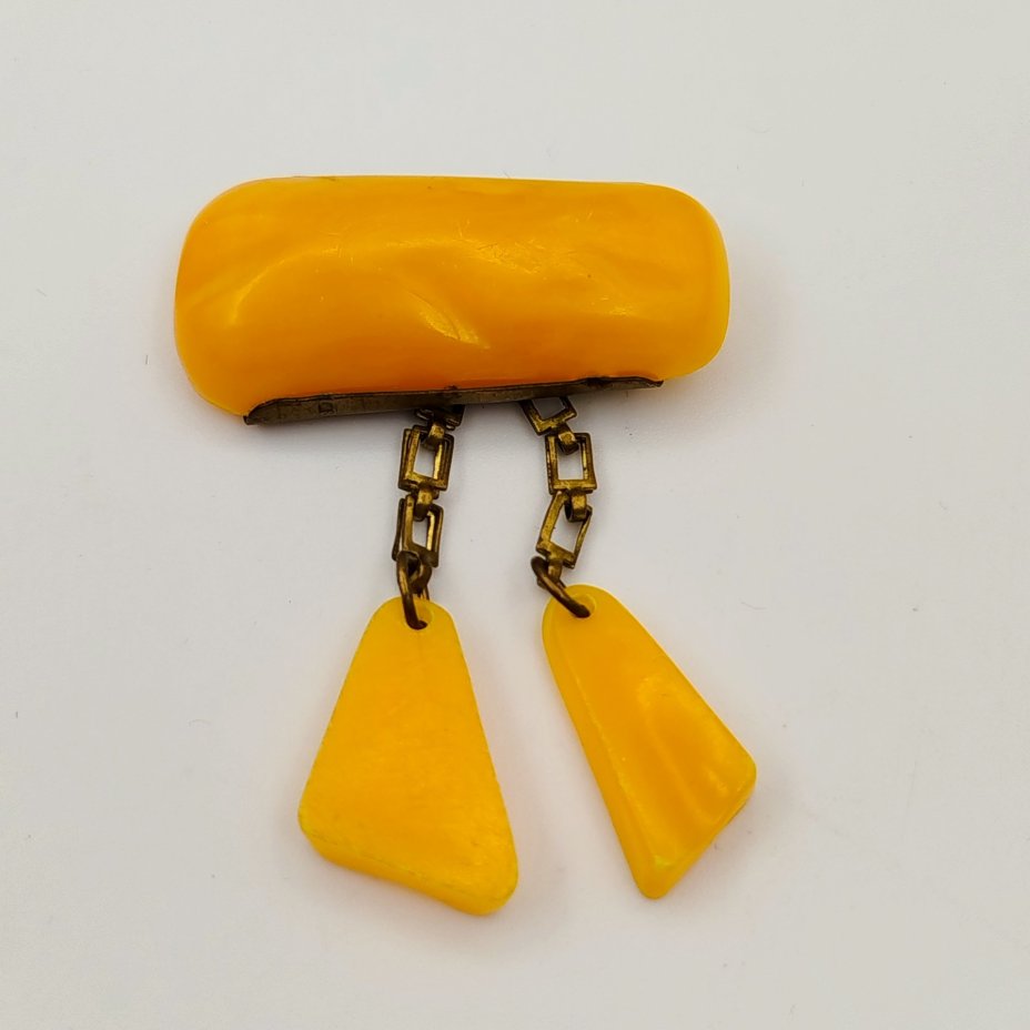 Брошь винтажная желтого цвета с двумя подвижными элементами