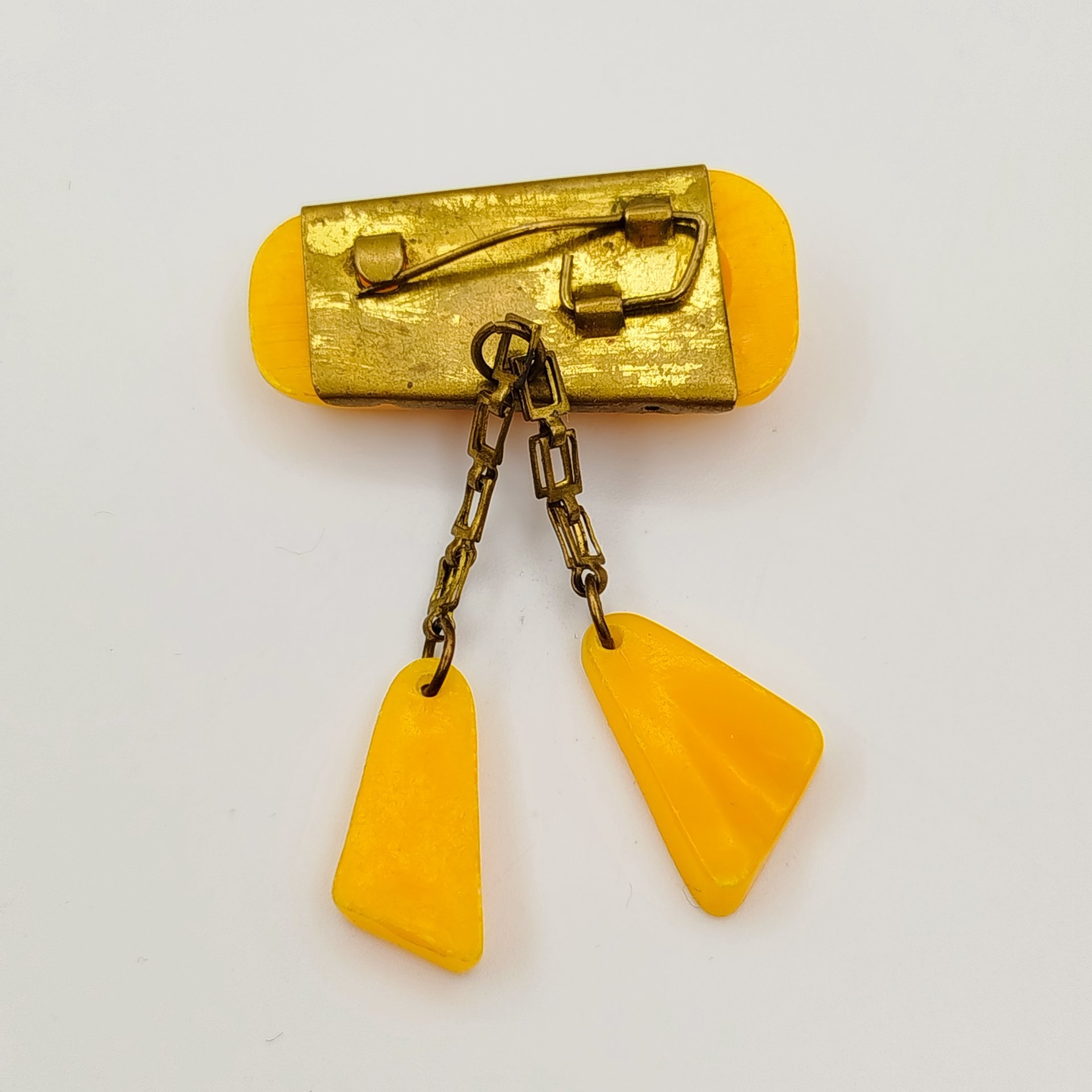 Брошь винтажная желтого цвета с двумя подвижными элементами