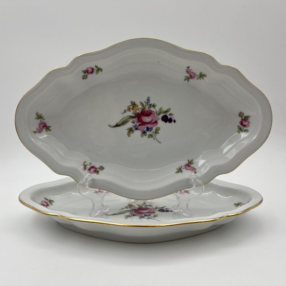 Набор из 2-х сервировочных блюд с цветочным декором, фарфор, деколь, золочение, Bohemia (Neurohlau), Чехословакия, 1970-1990 гг.