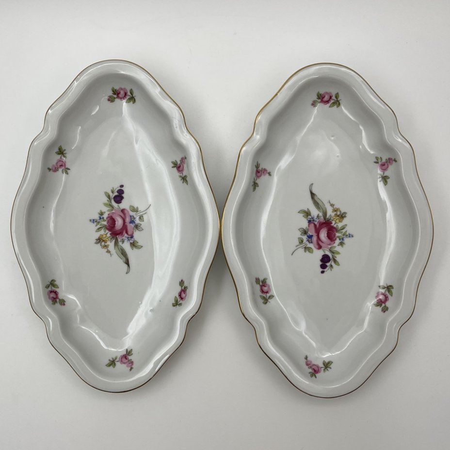 Набор из 2-х сервировочных блюд с цветочным декором, фарфор, деколь, золочение, Bohemia (Neurohlau), Чехословакия, 1970-1990 гг.