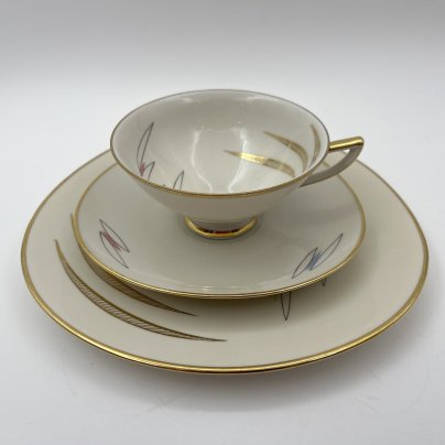 Трио чайное с минималистичным растительным декором, фарфор, деколь, золочение, Gebrüder Winterling, Германия, 1945-1960 гг.