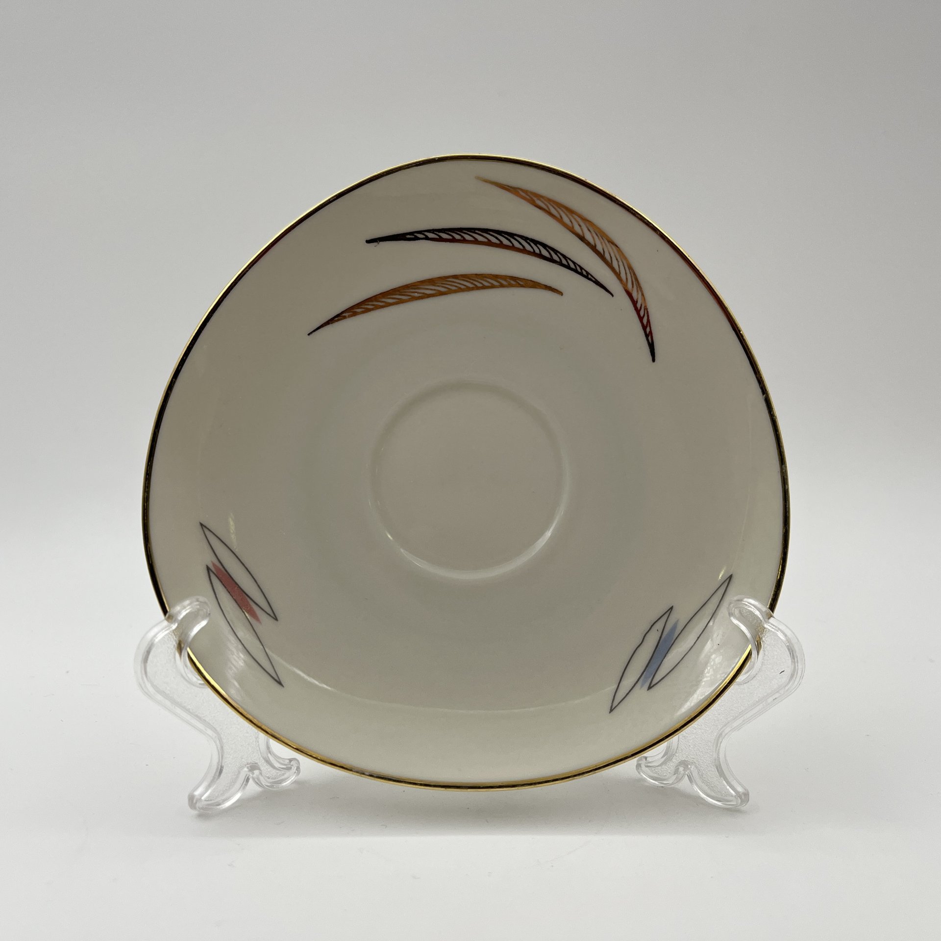 Трио чайное с минималистичным растительным декором, фарфор, деколь, золочение, Gebrüder Winterling, Германия, 1945-1960 гг.