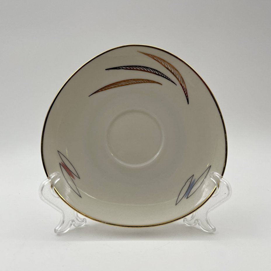 Трио чайное с минималистичным растительным декором, фарфор, деколь, золочение, Gebrüder Winterling, Германия, 1945-1960 гг.