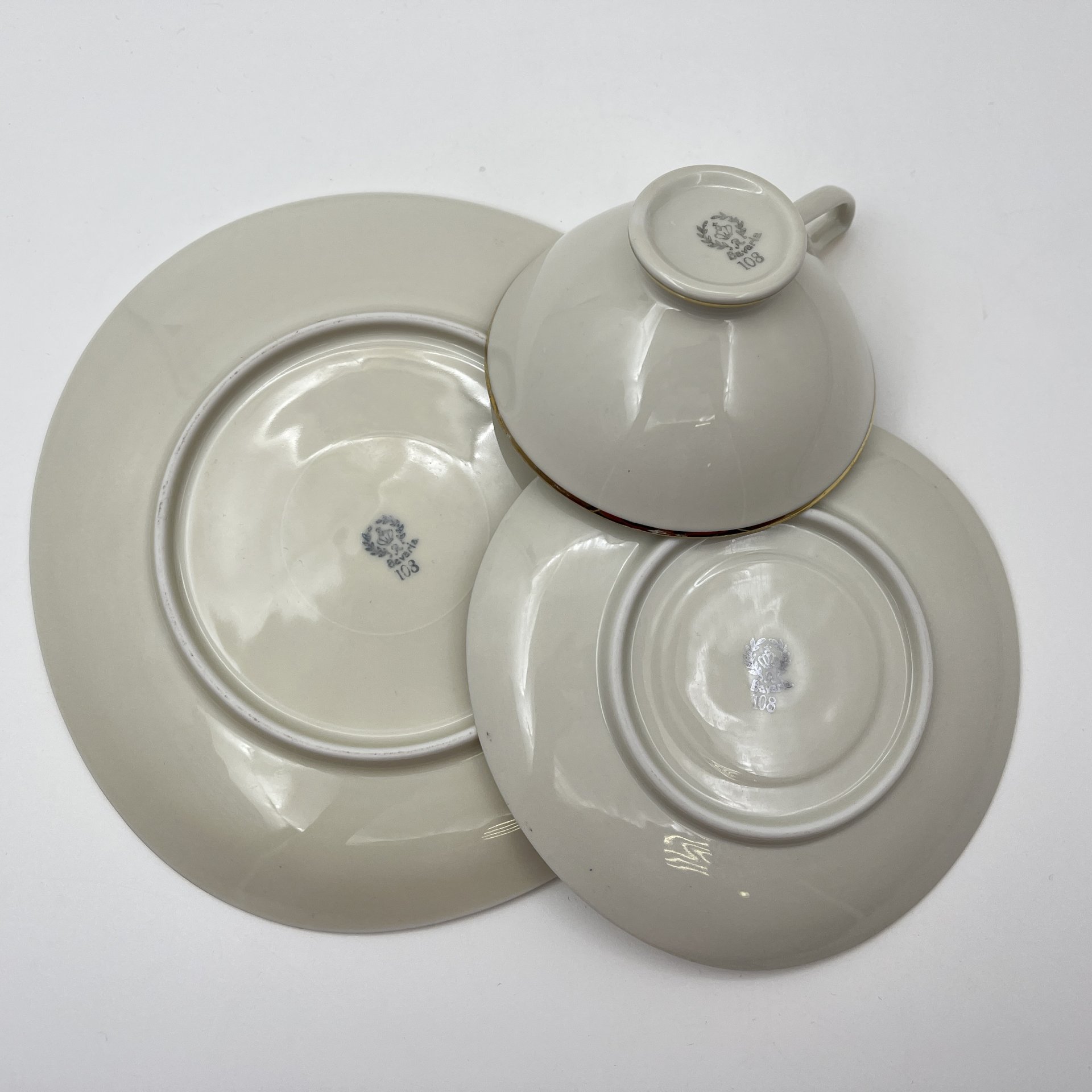 Трио чайное с минималистичным растительным декором, фарфор, деколь, золочение, Gebrüder Winterling, Германия, 1945-1960 гг.