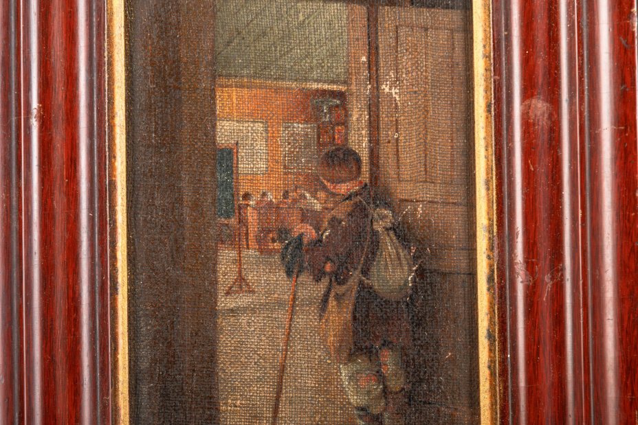 Картина "У дверей школы", оформленная в раму (копия одноименной работы Н.П. Богданова-Бельского, 1897 г., Государственный Русский музей)