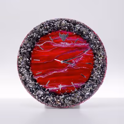 Часы настенные "Испанская фантазия", авторская ручная работа в технике Resin Art, Глянцевое 3D покрытие, натуральный камень, Россия, 2021 г.