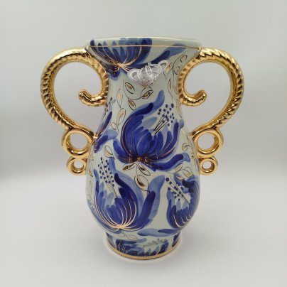Ваза, украшенная цветочным декором, H. Bequet Quaregnon, фаянс, роспись, золочение, Бельгия, 1950-1970 гг.