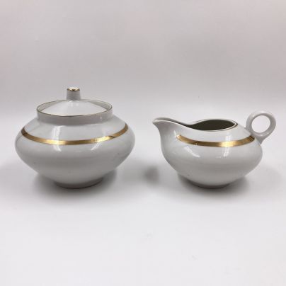 Набор из сахарницы и молочника с золоченым декором, фарфор, золочение, Дулевский фарфоровый завод (Дулёво), СССР, 1968-1991 гг.