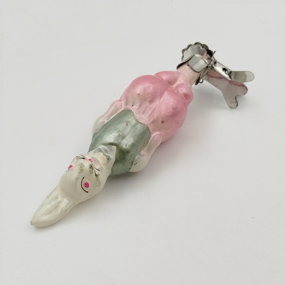 Игрушка ёлочная (винтаж)  "Заяц" из набора "Доктор Айболит", стекло, металл, роспись, Завод стеклянных ёлочных украшений и оптических изделий, г. Москва, СССР, 1950-1960 гг.