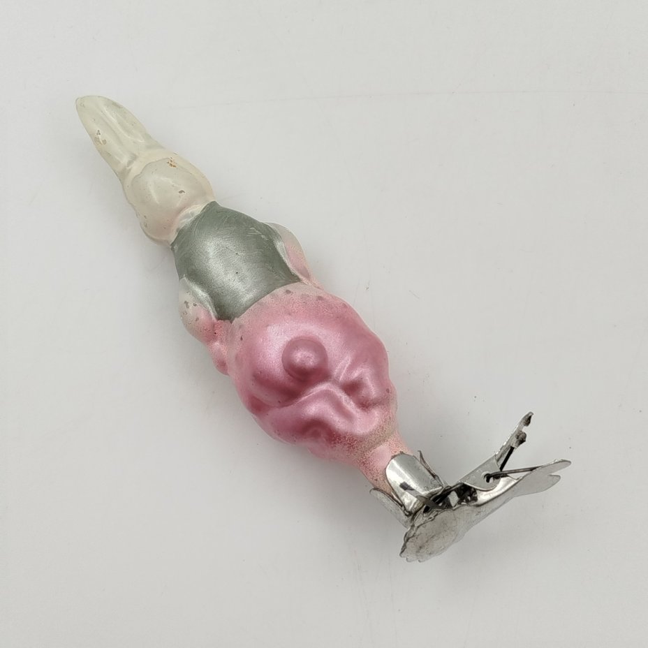 Игрушка ёлочная (винтаж)  "Заяц" из набора "Доктор Айболит", стекло, металл, роспись, Завод стеклянных ёлочных украшений и оптических изделий, г. Москва, СССР, 1950-1960 гг.