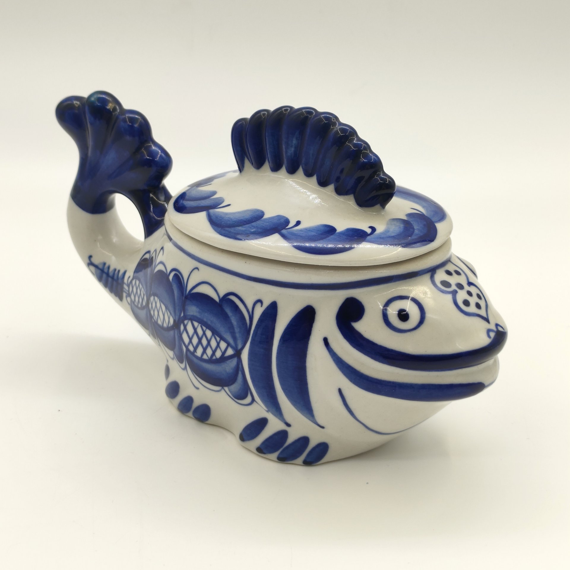 Икорница "Рыба-кит", Гжель