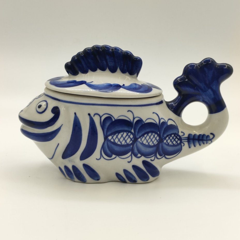 Икорница "Рыба-кит", Гжель