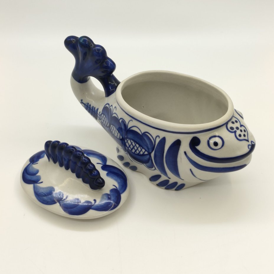 Икорница "Рыба-кит", Гжель