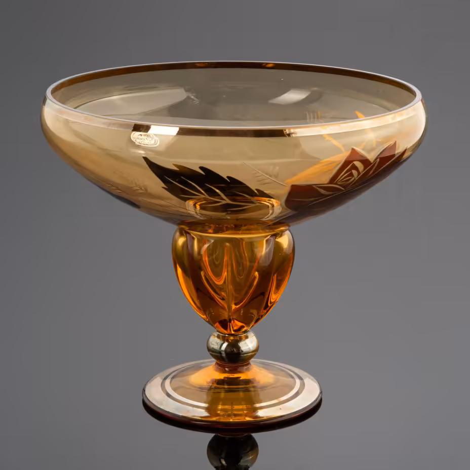 Ваза на ножке (конфетница) с декором в виде цветочной композиции, Bohemia Crystal (Bohemia Glass)