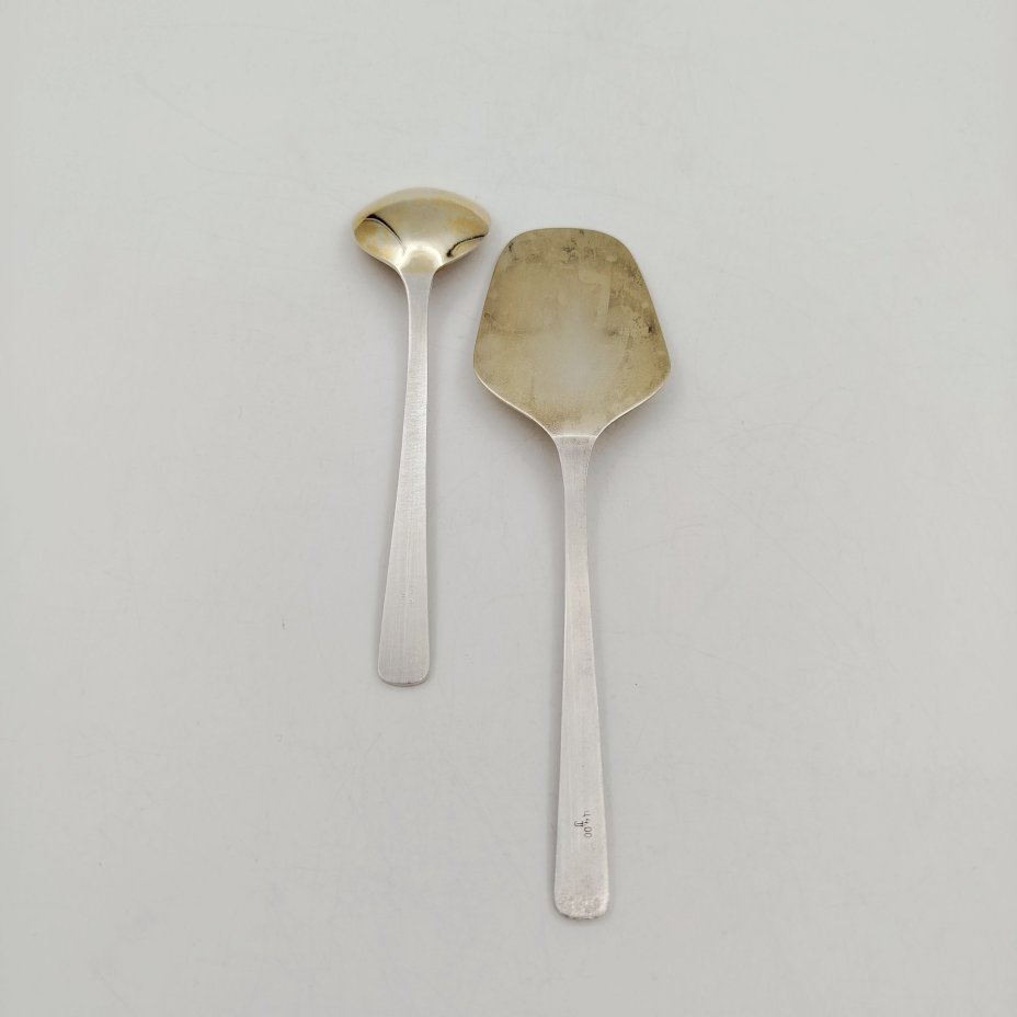 Лопатка и ложечка для десертов, мНЦ (медь-никель-цинк), золочение, Таллинский ювелирный завод, СССР, 1960-1990 гг., Таллинский ювелирный завод