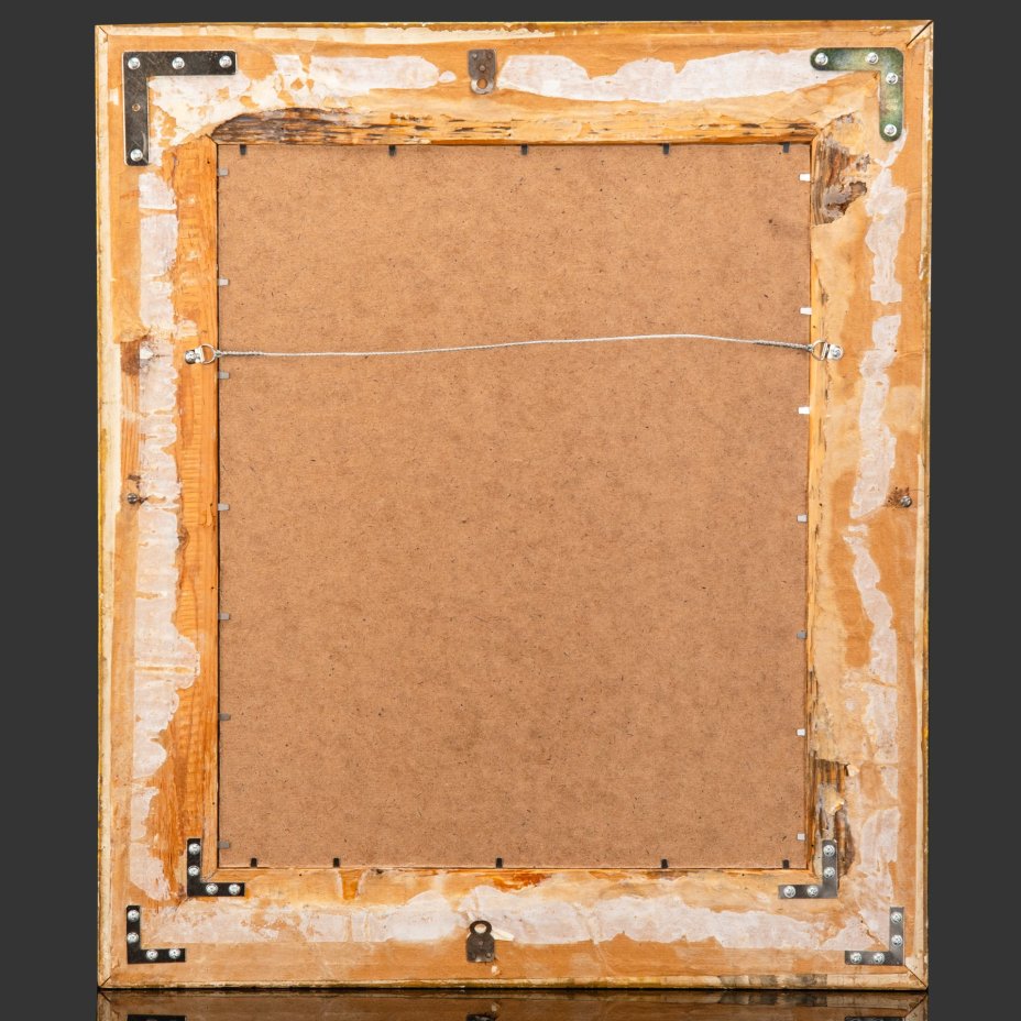 Панно настенное в антикварной раме с блюдом, украшенным речным пейзажем и изображением детей в национальных костюмах, фаянс, роспись, дерево, Villeroy & Boch, Германия, 1880-1914 гг.