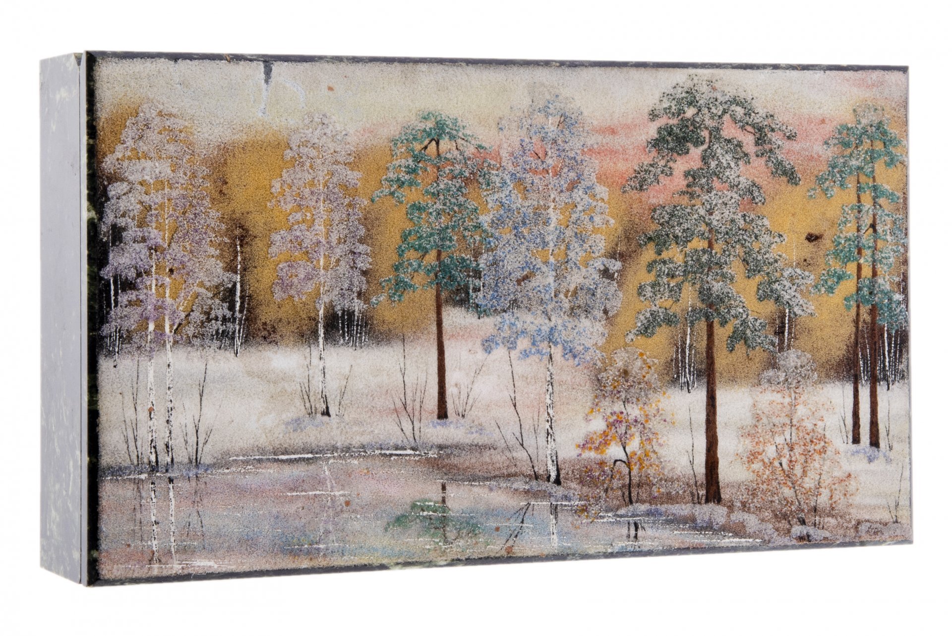 Шкатулка (коробка) "Весенний лес" для трех ножей, камень, СССР, 1970-1990 гг.