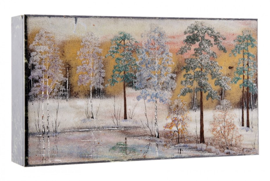 Шкатулка (коробка) "Весенний лес" для трех ножей, камень, СССР, 1970-1990 гг.