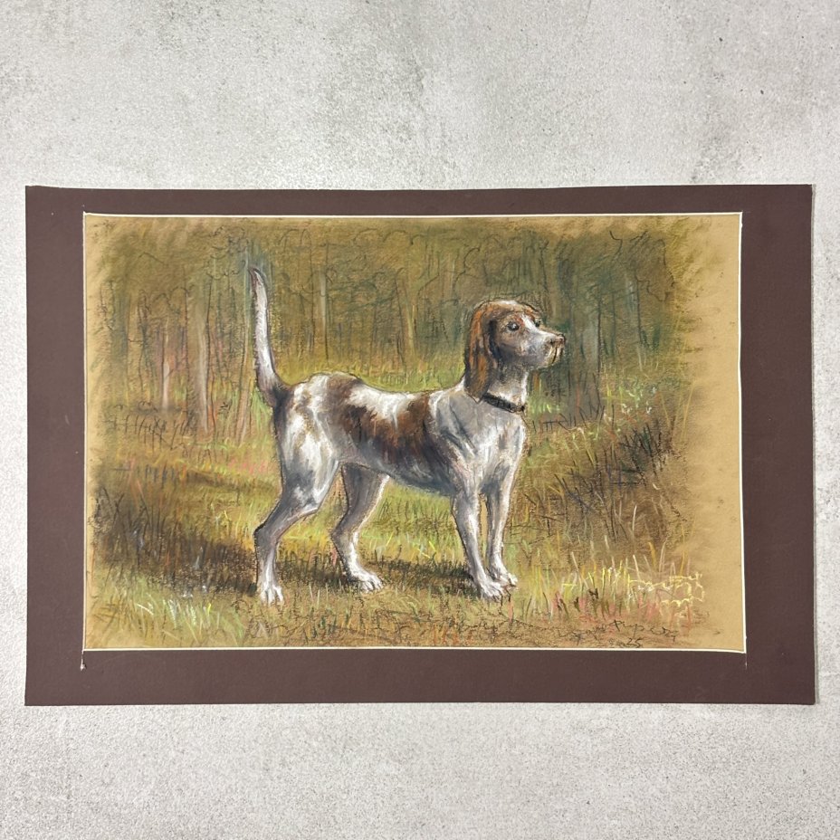 Графическая работа в паспарту "Верный друг" ("Собака"), художник Жорж Фирсов, бумага, пастель, Российская Федерация, 2025 г.
