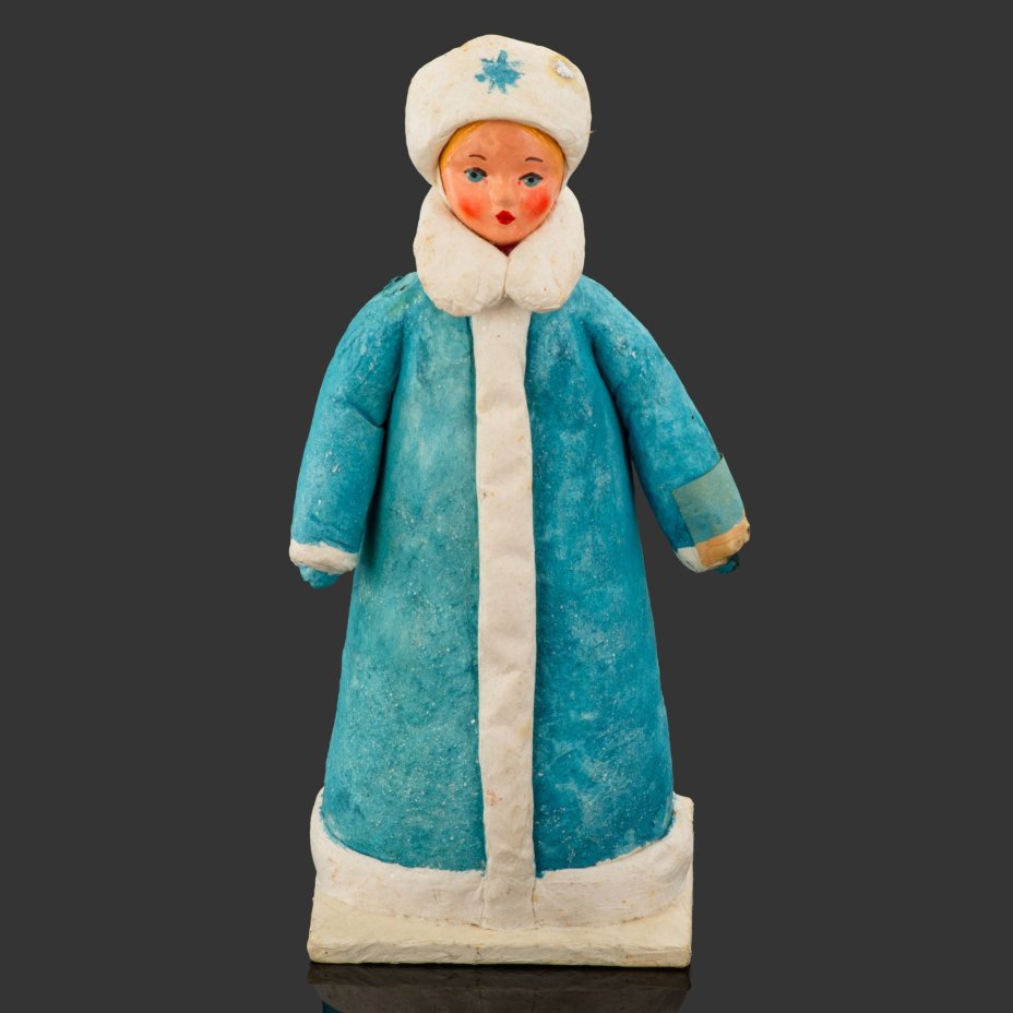 Подставная игрушка (под ёлку) "Снегурочка" в оригинальной коробке, Теребовлянская фабрика елочных украшений, вата, бумага, картон, папье-маше, роспись