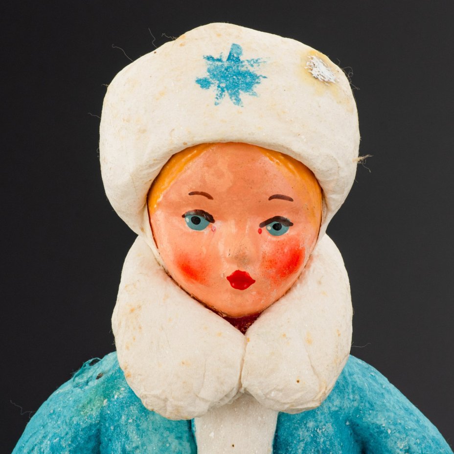 Подставная игрушка (под ёлку) "Снегурочка" в оригинальной коробке, Теребовлянская фабрика елочных украшений, вата, бумага, картон, папье-маше, роспись
