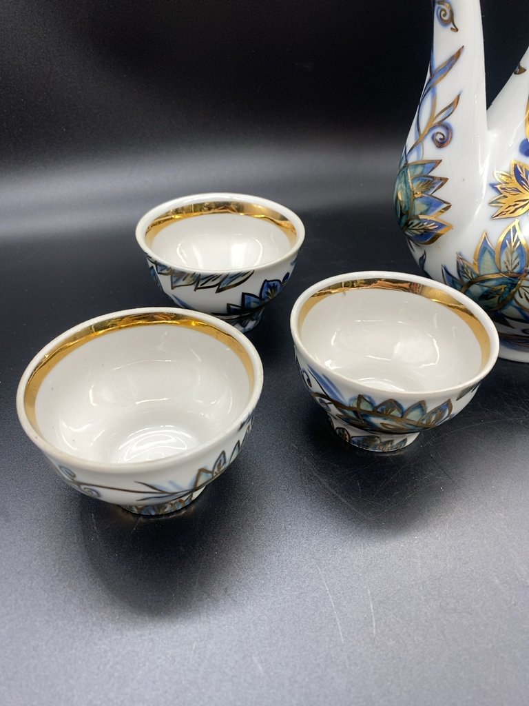 Чайный набор для 3 персон с цветочным декором (чайник и 3 пиалы), Кисловодский фарфор - Феникс