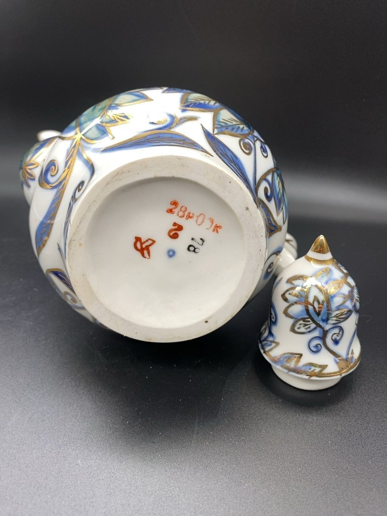 Чайный набор для 3 персон с цветочным декором (чайник и 3 пиалы), Кисловодский фарфор - Феникс