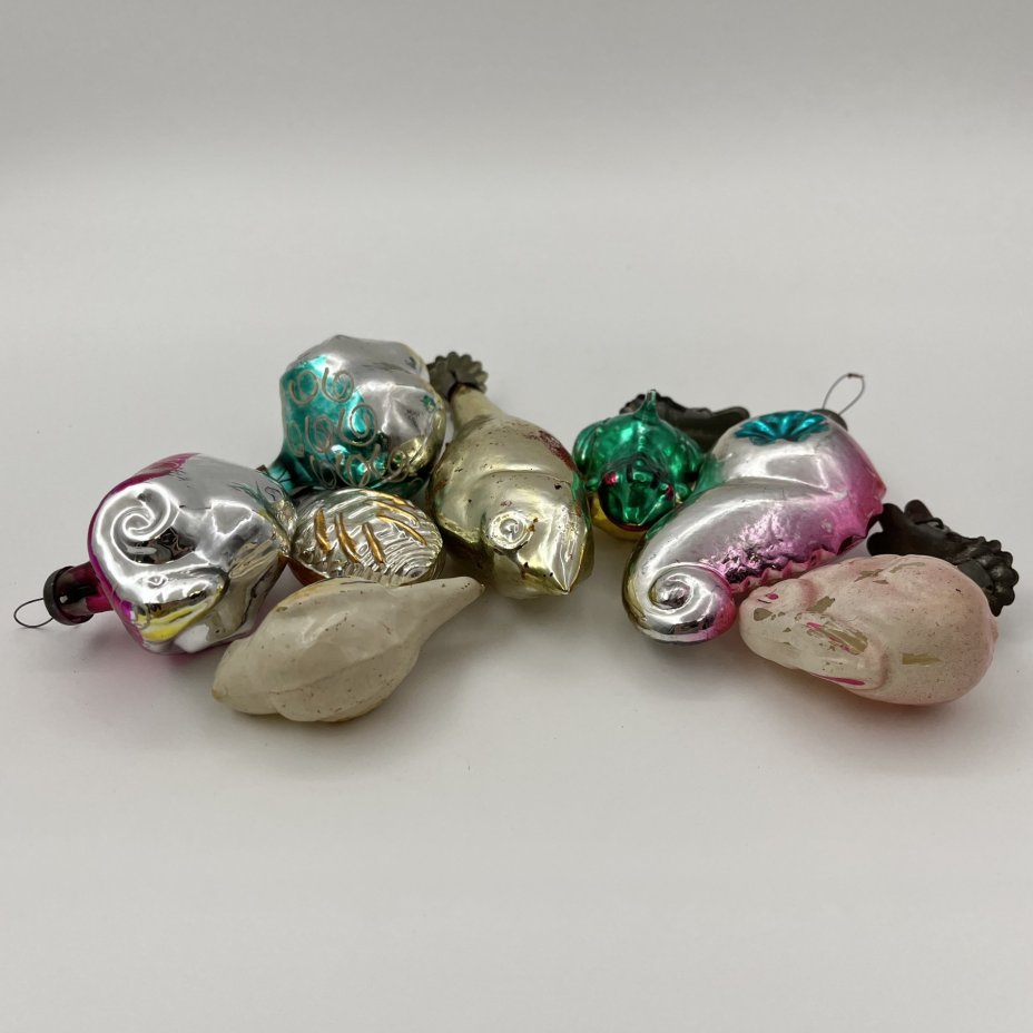 Набор винтажных елочных игрушек "Животные, птицы, рыбы и жуки"  (8 шт.)