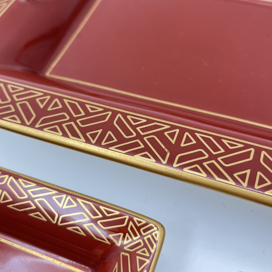 Набор пепельниц (большая и 2 маленькие), серия "Сhateau collection", рисунок "Kimono", фарфор, золочение, Villeroy & Boch, Германия, 1990-2010 гг.