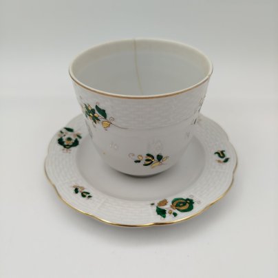 Соусник (горчичница) с растительным декором на подставке, фарфор, роспись, золочение, Herend (Херенд), Венгрия, 1960-1990 гг.