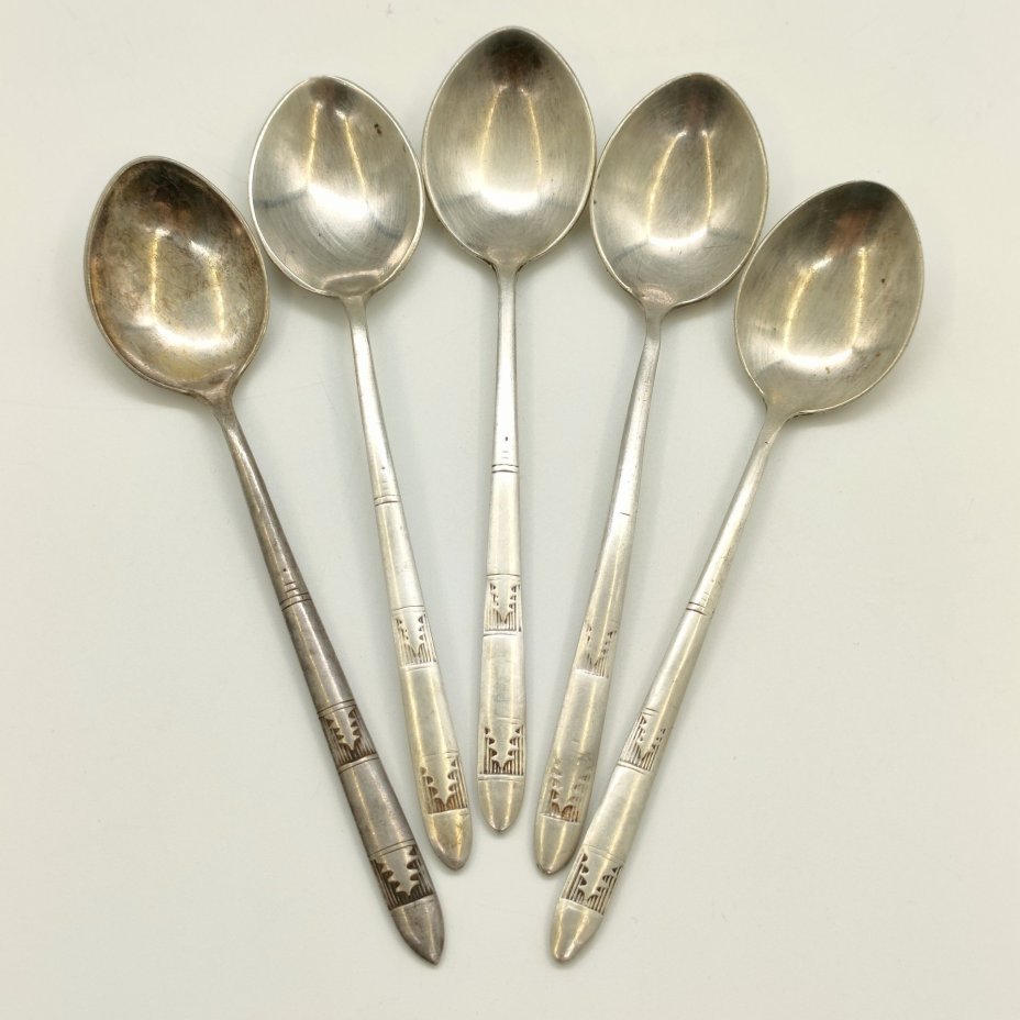 Набор чайных ложек "Ёлочка" на 5 персон, мельхиор (медь-никель), Красносельская ювелирная фабрика, СССР, 1960-1980 гг.