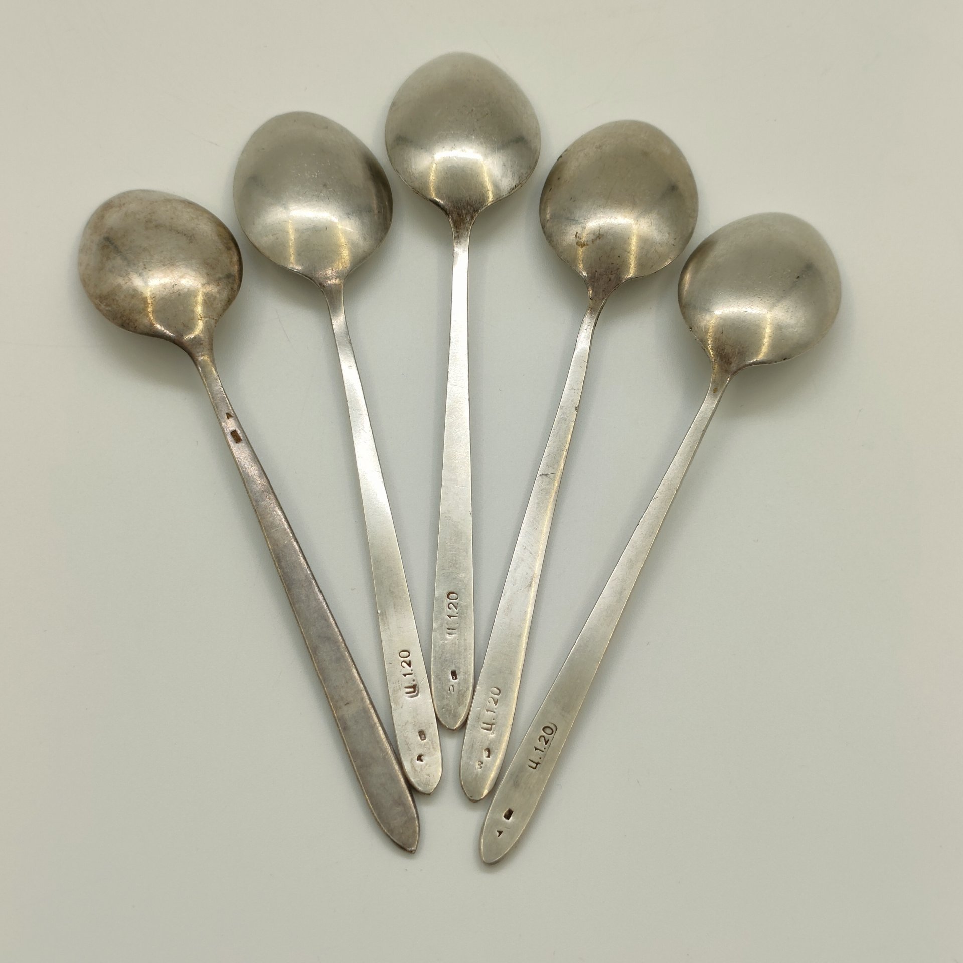 Набор чайных ложек "Ёлочка" на 5 персон, мельхиор (медь-никель), Красносельская ювелирная фабрика, СССР, 1960-1980 гг.