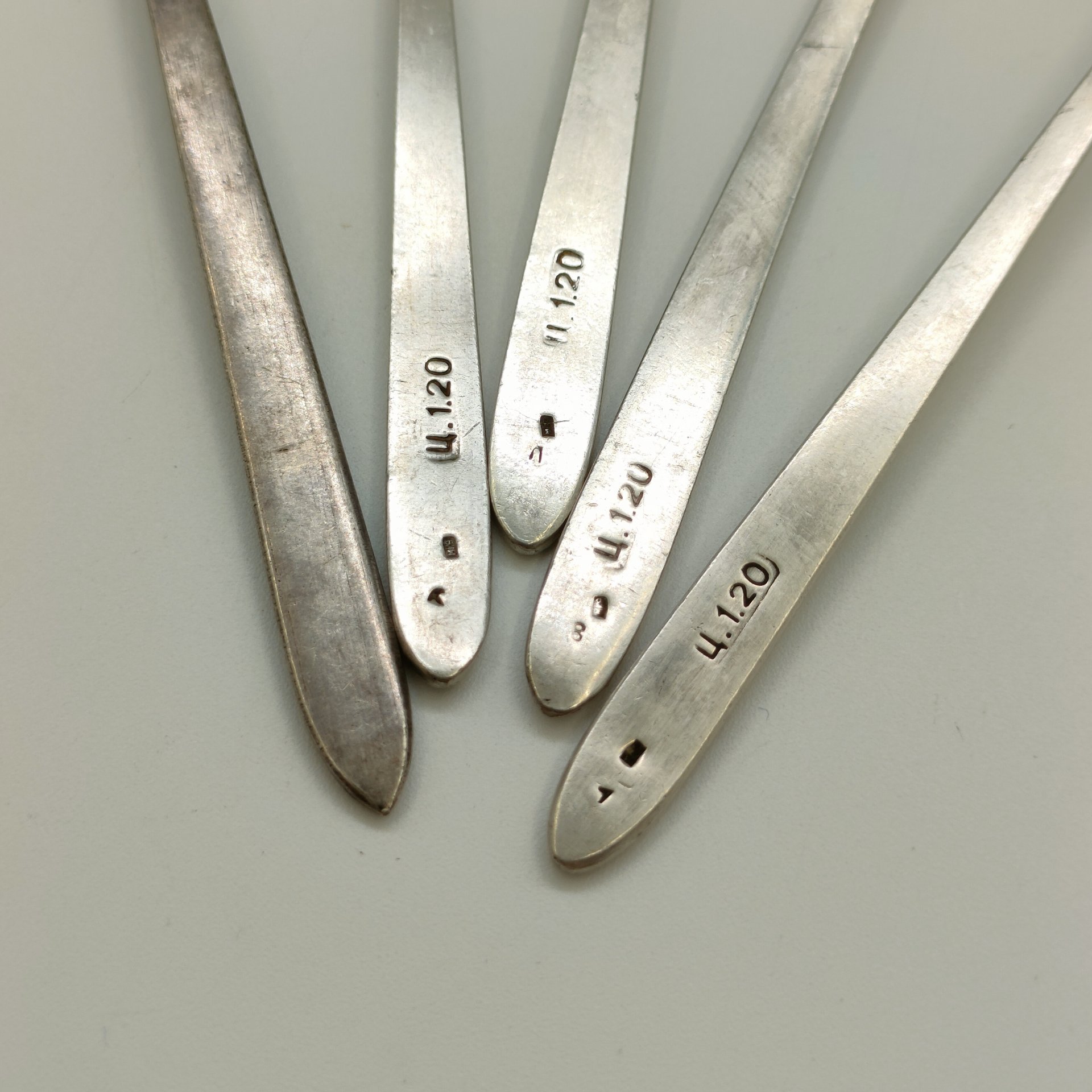 Набор чайных ложек "Ёлочка" на 5 персон, мельхиор (медь-никель), Красносельская ювелирная фабрика, СССР, 1960-1980 гг.