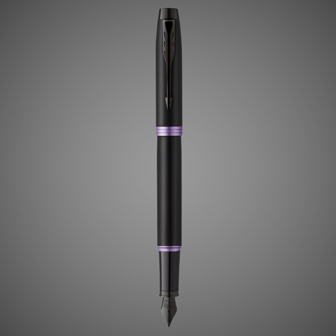Перьевая ручка Parker IM Vibrant Rings Flame Amethyst Purple, перо:F/M, цвет чернил: blue, в подарочной упаковке., Лаки и смолы: лак, латунь