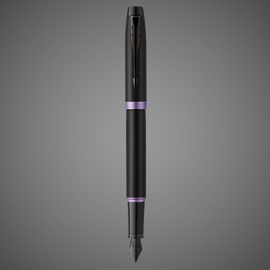 Перьевая ручка Parker IM Vibrant Rings Flame Amethyst Purple, перо:F/M, цвет чернил: blue, в подарочной упаковке., Лаки и смолы: лак, латунь