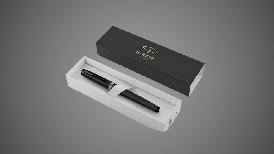Перьевая ручка Parker IM Vibrant Rings Flame Amethyst Purple, перо:F/M, цвет чернил: blue, в подарочной упаковке., Лаки и смолы: лак, латунь