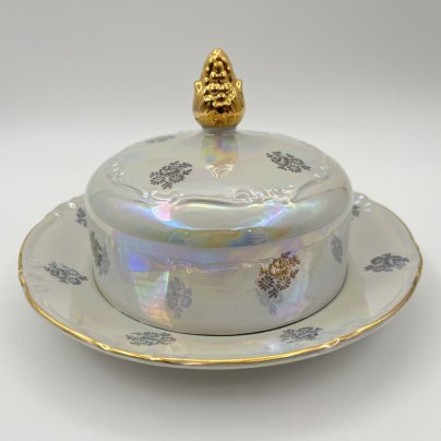 Маслёнка из сервиза "Мадонна", фарфор, люстр, золочение, Kahla, ГДР, 1967-1987 гг.