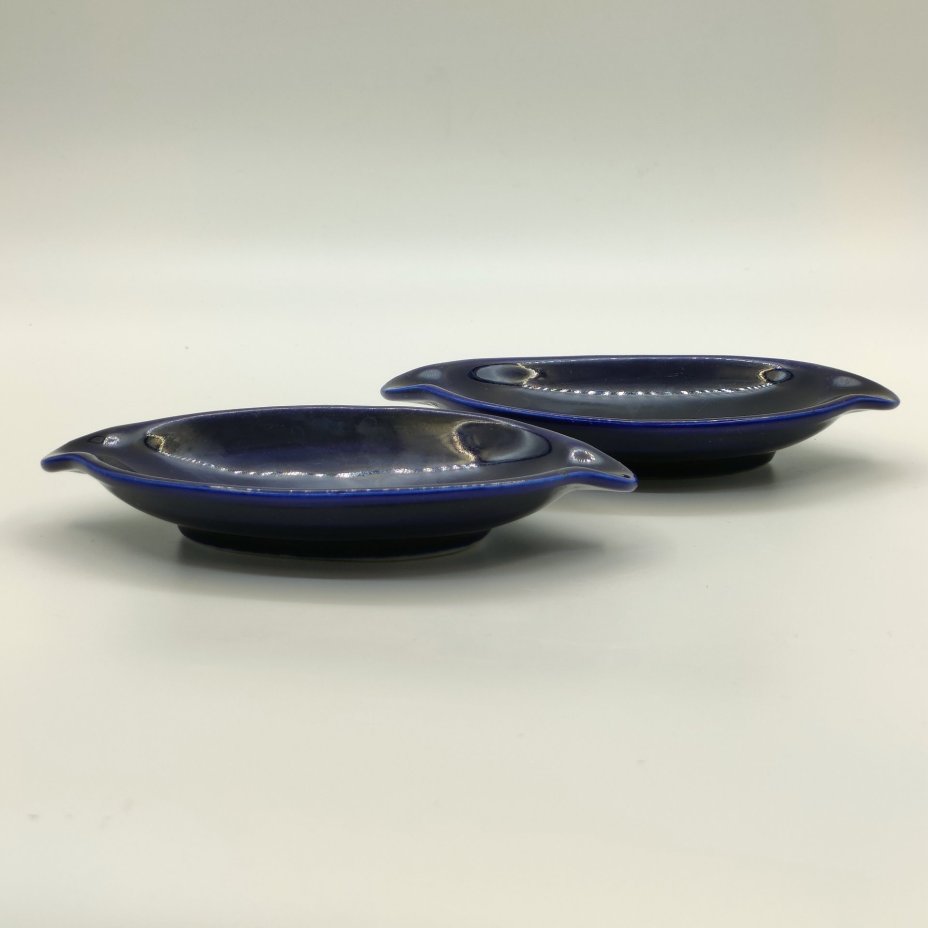 Набор из 2-х лимонниц кобальтого оттенка, фарфор, роспись, Турыгинский фарфоровый завод артели «Художественная керамика» (Гжель), СССР, 1950-1960 гг.