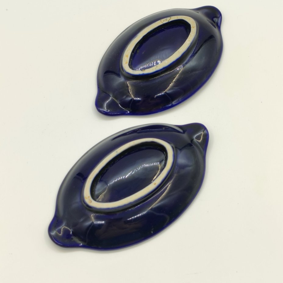 Набор из 2-х лимонниц кобальтого оттенка, фарфор, роспись, Турыгинский фарфоровый завод артели «Художественная керамика» (Гжель), СССР, 1950-1960 гг.