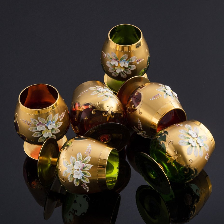 Набор из 6 бокалов с цветочных лепным декором, Bohemia Crystal (Bohemia Glass)